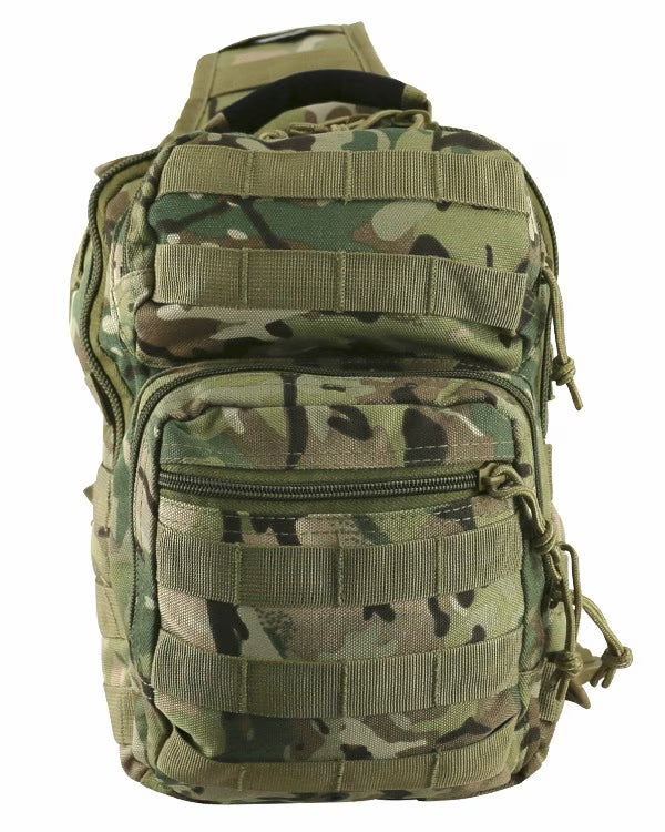 Camouflage backpack on a white background