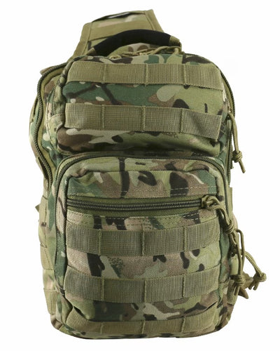 Camouflage backpack on a white background