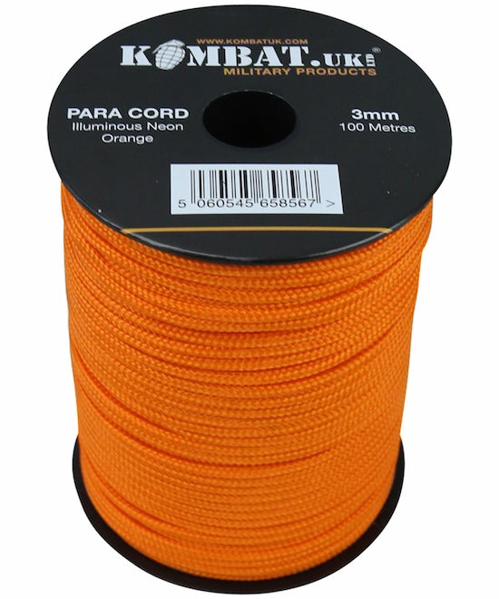 Spool of orange para cord with Kombat UK label on a white background