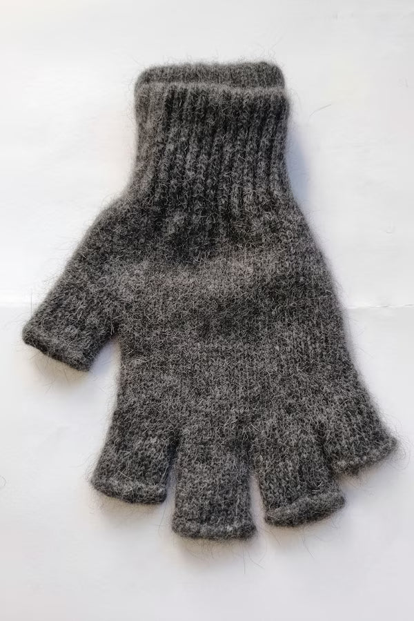 Gray knit gloves on a white background