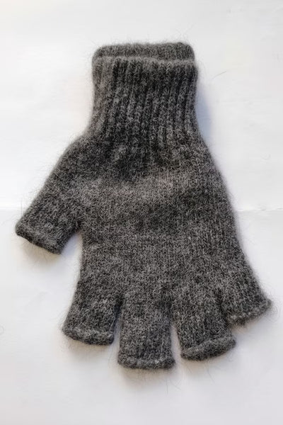 Gray knit gloves on a white background
