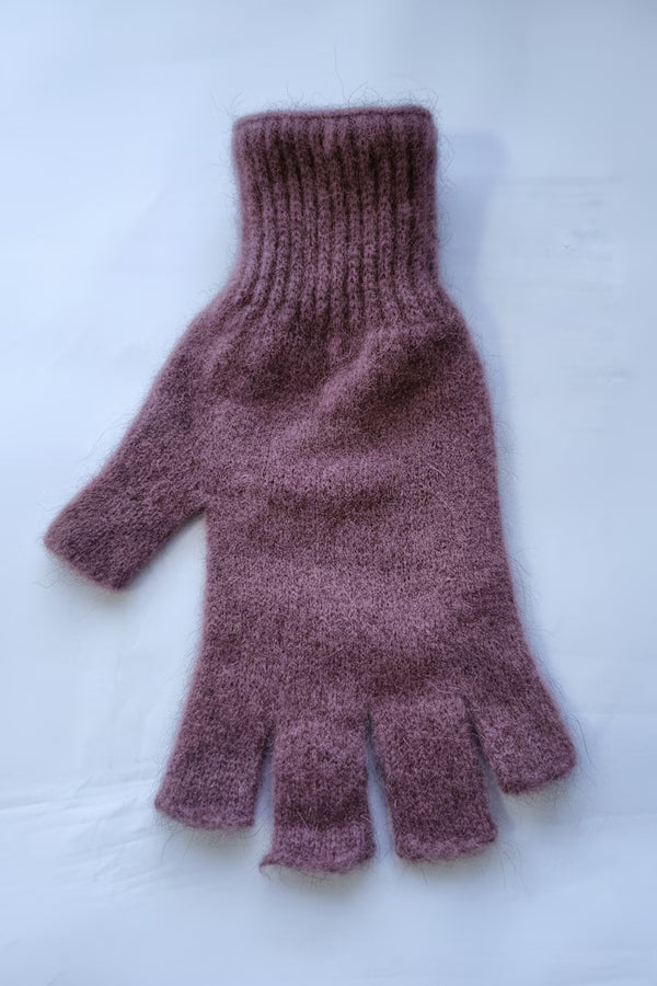 Purple fingerless glove on a white background