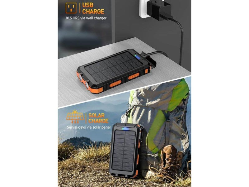 20000mAh Solar Power Bank Wireless Fast Charge, Waterproof, LED