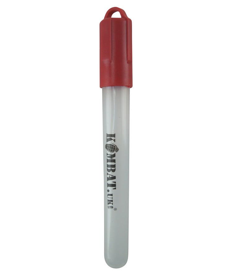 Clear plastic tool with red handle on a white background