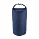 Blue dry bag with black strap on a white background