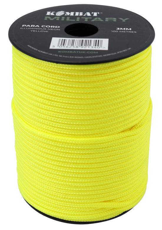 Spool of yellow para cord with Kombat Military branding on a white background