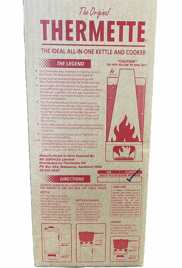 Thermette packaging with red text and graphics on a beige background