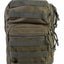 Green tactical backpack with multiple zippers and straps on a white background