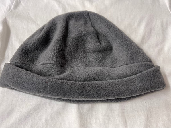 Gray fleece beanie on a white background
