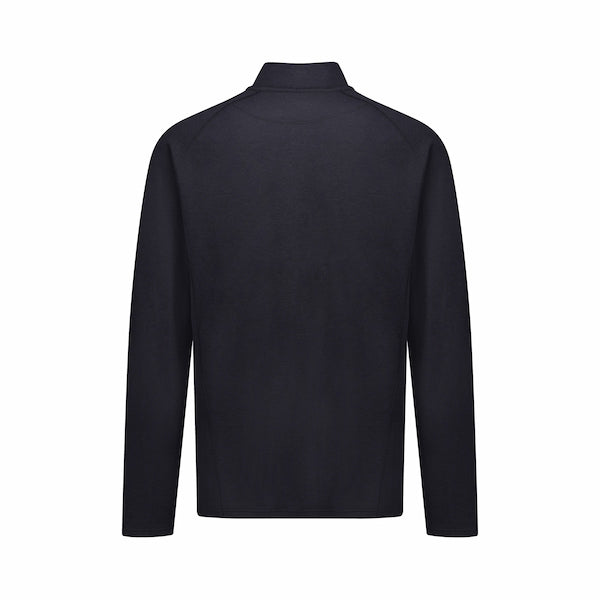 A dark navy long-sleeve quarter-zip pullover jacket shown from the back, displayed on a clean white background.