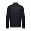 A dark navy long-sleeve quarter-zip pullover with a small tonal logo on the left chest, displayed on a clean white background.
