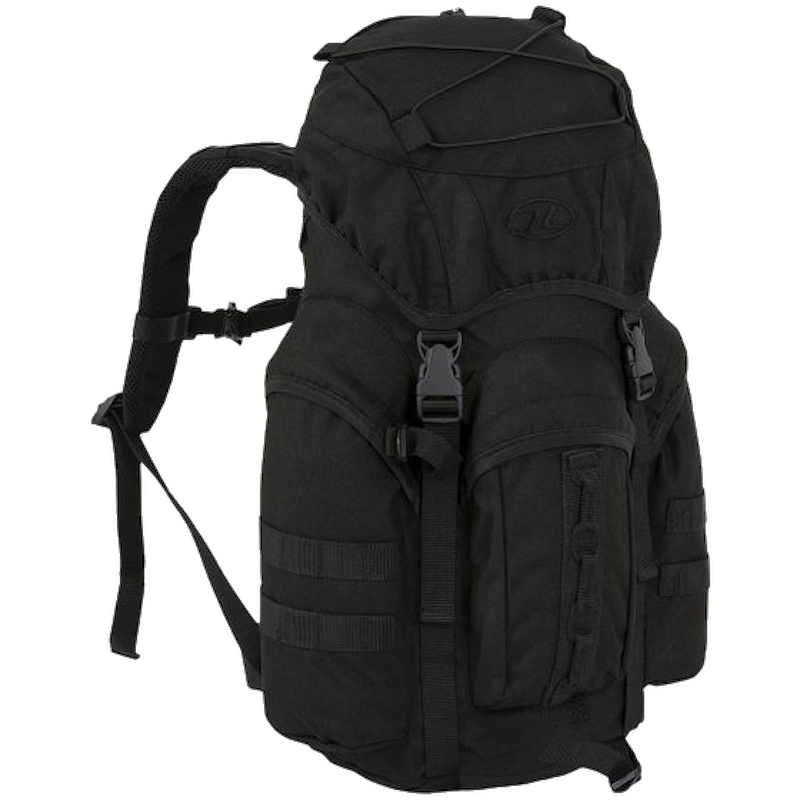 Black tactical backpack on a white background