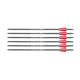 Set of five arrows with red fletchings on a white background