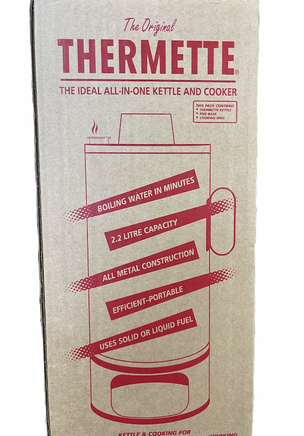 Thermette packaging with text and graphics on a beige background