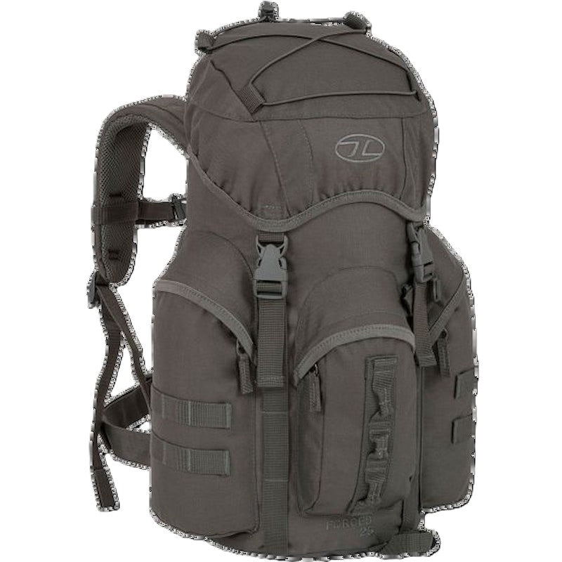 Gray tactical backpack on a white background
