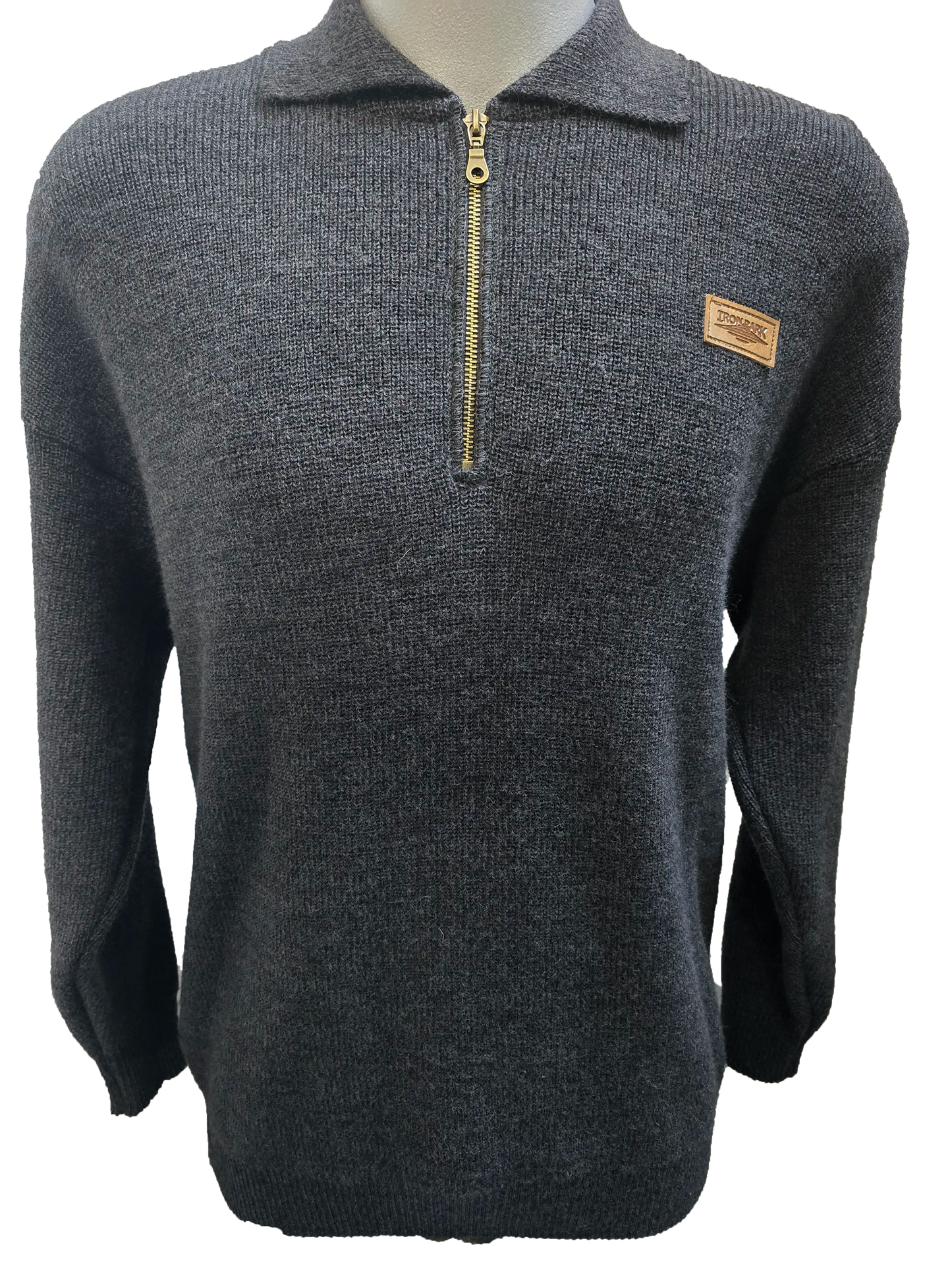 Ironbark charcoal wool jersey half zip