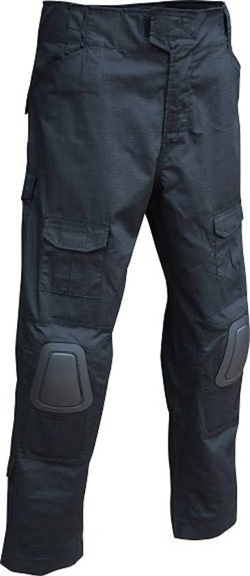 Black tactical pants with knee pads on a white background
