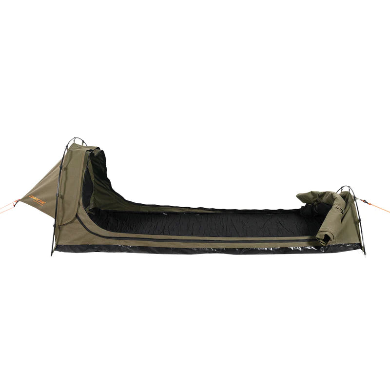 Camping hammock with green and black color scheme on a white background