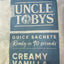 Uncle Toby's creamy vanilla flavored quick sachets packaging.