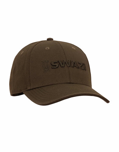 Brown cap with 'SWAZI' logo on a white background