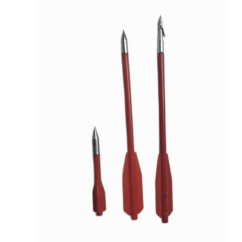 Three red tools with silver tips on a white background