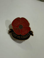ANZAC LEST WE FORGET enamel poppy badge - Black, White, Silver or Gold