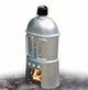 Portable stove with fire inside on a white background