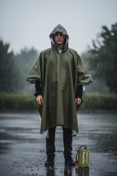 Lightweight Waterproof Poncho in carry pouch.