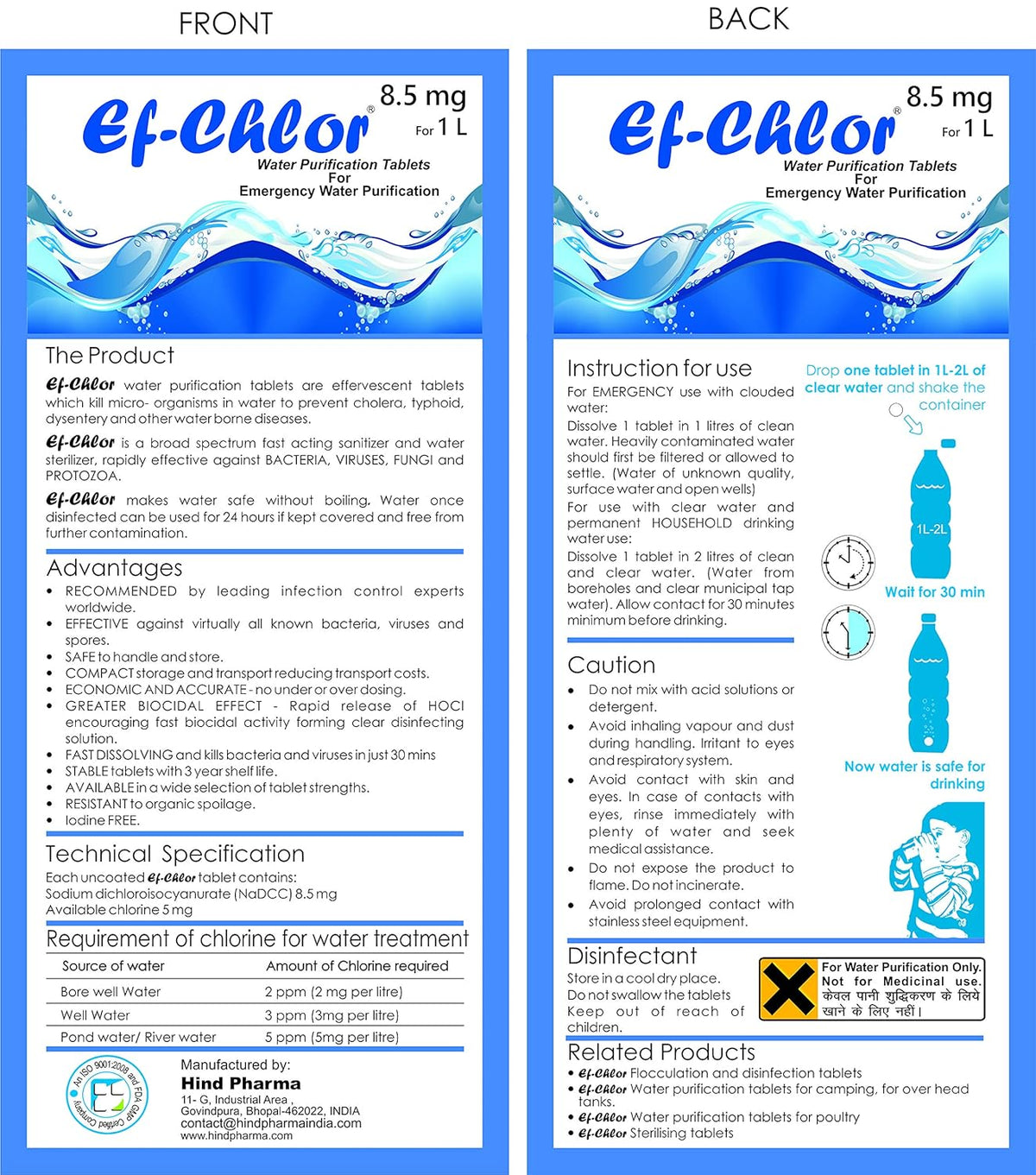 Ef-Chlor Water Purification Tablets 100 tablets - 1 litre or 5 litre