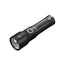 Black flashlight with digital display on a white background
