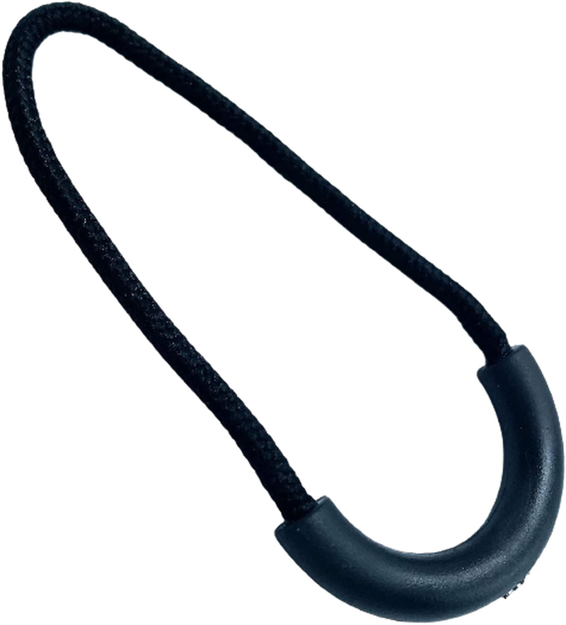 Black carabiner on a white background