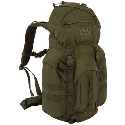 Green backpack with visible brand logo on a white background