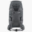 Rear view of a gray hiking backpack on a white background