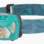 Teal headlamp with patterned strap on a white background