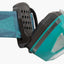 Teal and black headlamp with strap on a white background