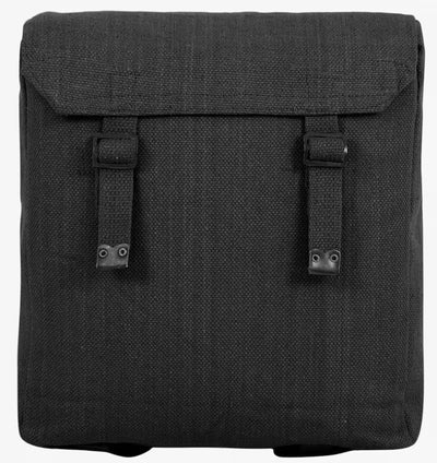 Black backpack with two straps on a white background