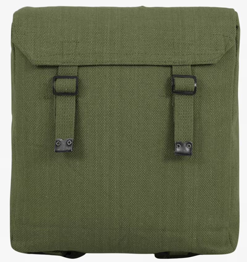 Green backpack with two straps on a white background