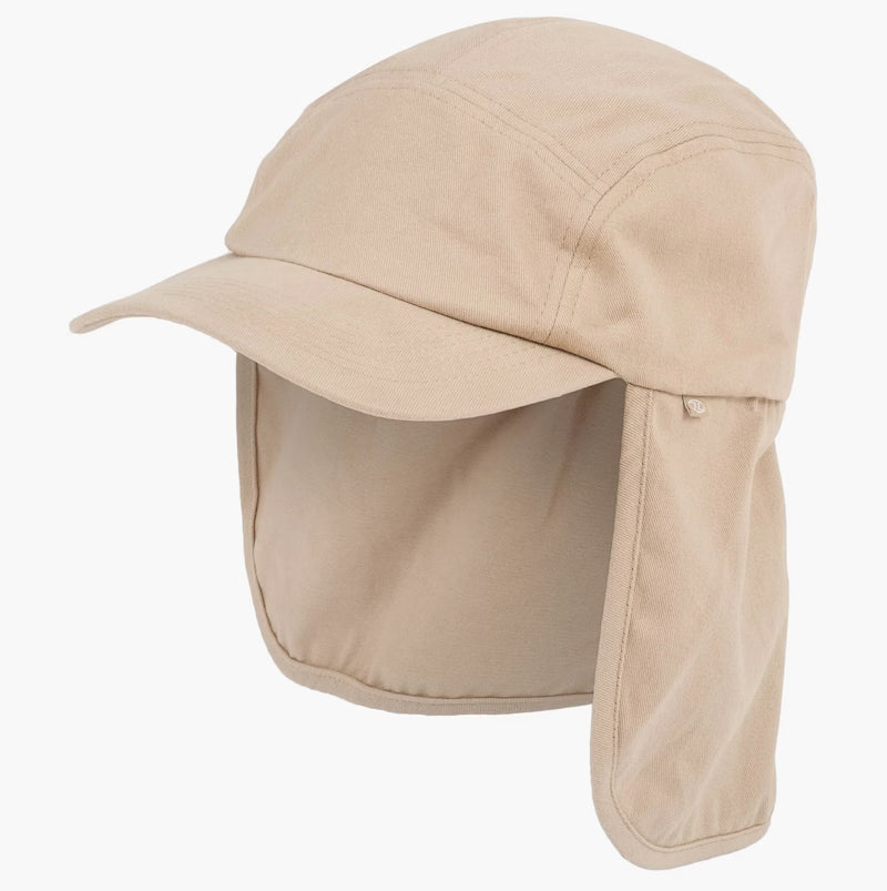 Beige cap with neck flap on a white background