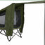 Green camping cot with canopy on a white background
