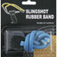 Blue slingshot rubber bands in a clear blister pack on a black backing card labeled 'SLINGSHOT RUBBER BAND' with a small slingshot illustration and 'MADE IN TAIWAN' text.