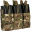 Three magazine pouches with camouflage pattern and black magazines on a white background