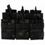 Black tactical magazine pouches with camouflage pattern on a white background