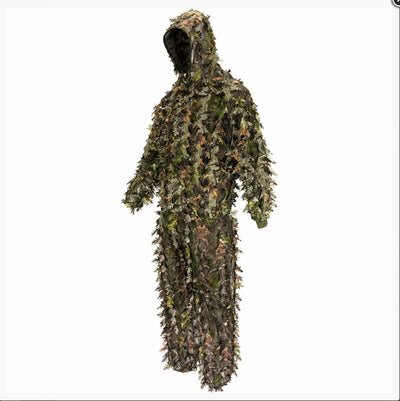 Camouflage suit with a hood on a white background
