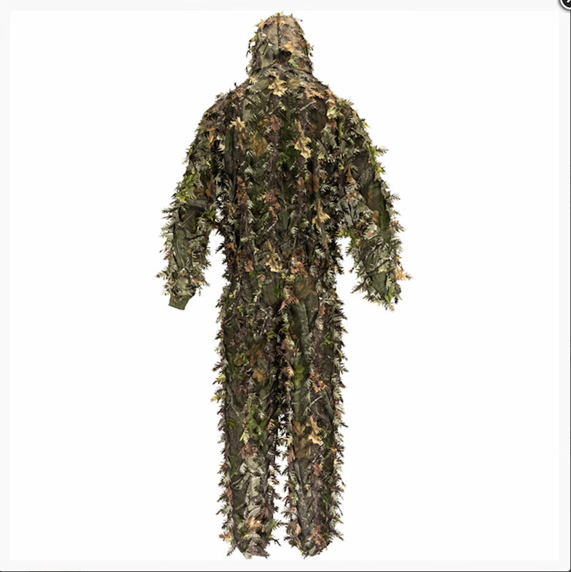 Camouflage suit with leaf pattern on a white background