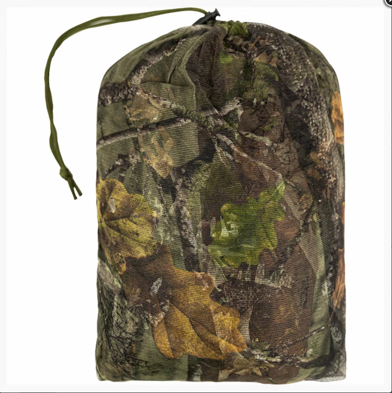 Camouflage-patterned drawstring bag on a white background
