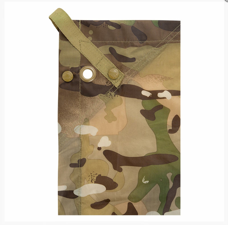 Camouflage-patterned bag with a strap on a white background