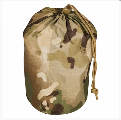 Camouflage drawstring bag on a white background