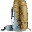 Hiking backpack with brown and gray compartments on a white background