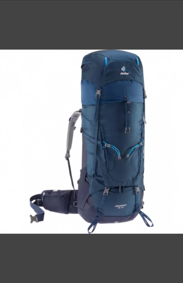Blue hiking backpack on a white background