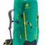Green hiking backpack with yellow accents and Deuter logo on a white background